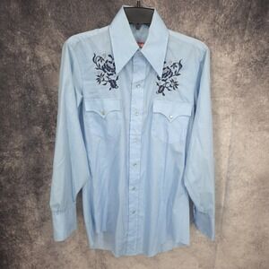 Vintage Chute #1 Western Shirt Mens Small 15 - 33 Blue Floral Cowboy Rodeo